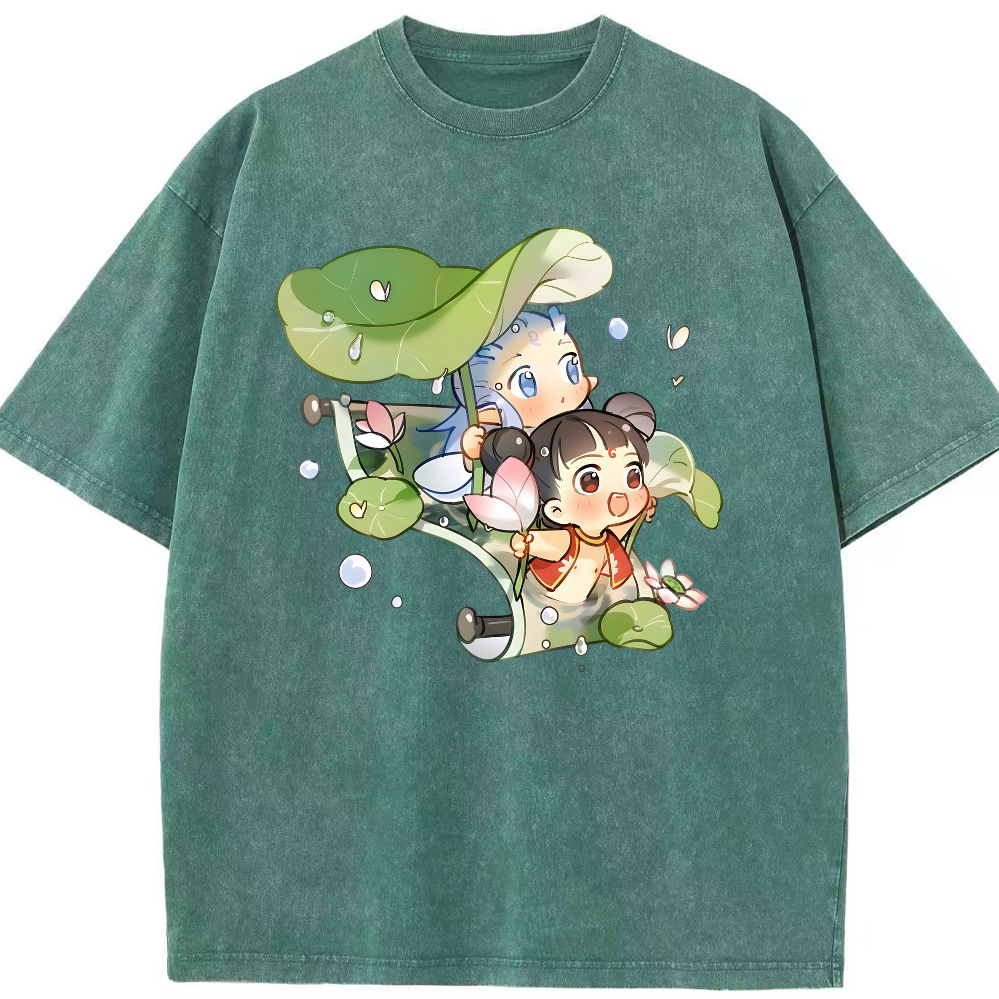 （画像用） Ne Zha 2 ナタ 魔童の大暴れ 綿100% ヴィンテージ風 半袖Tシャツ（フロントプリント）